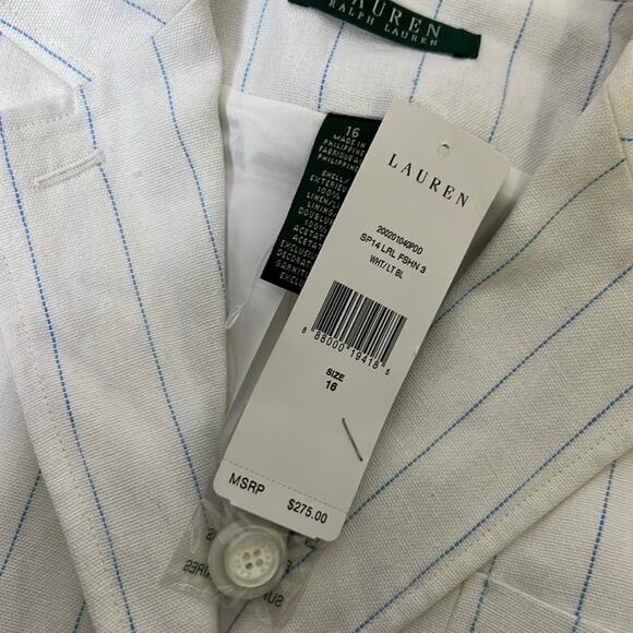 Women’s Ralph Lauren white linen pin stripe jacket size 16 NWT - Picture 4 of 8